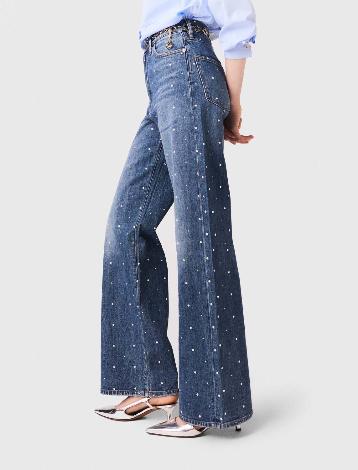 Wide-leg denim jeans with studs - Trousers & Jeans - MAJE