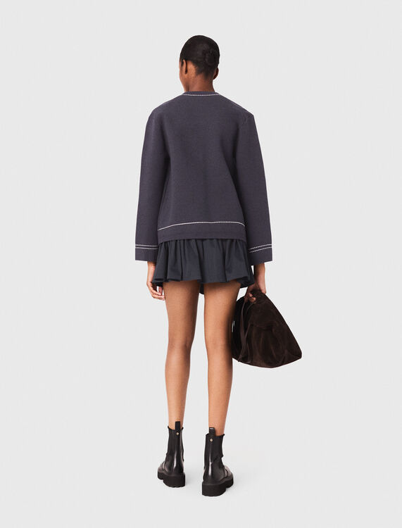 Long topstitched knit cardigan - Sweaters & Cardigans - MAJE
