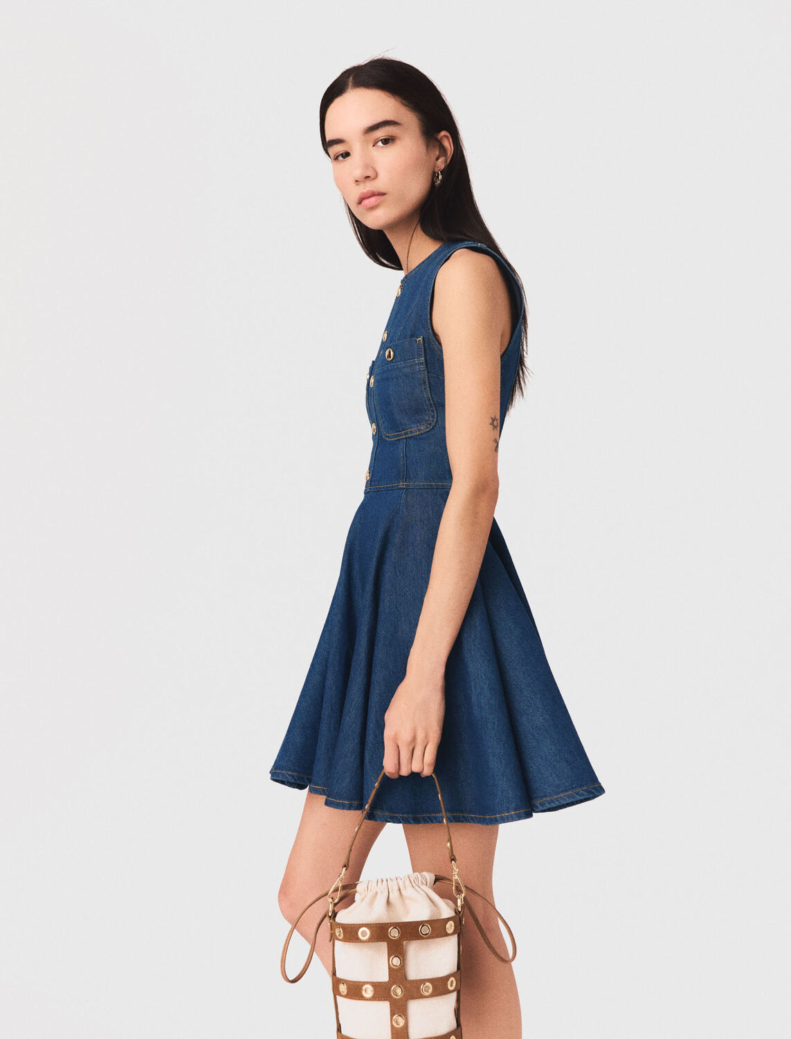 Short flared denim dress - Dresses - MAJE