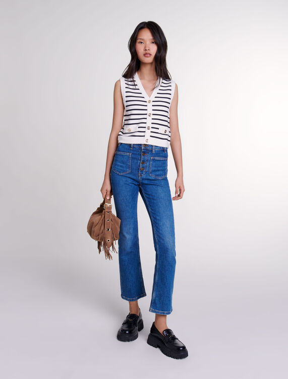 Sleeveless striped cardigan : Sweaters & Cardigans color Navy / Ecru
