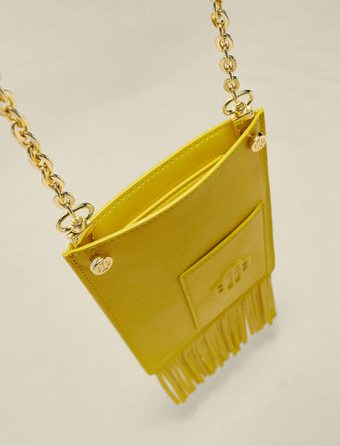 Leather phone bag with fringing : Small leather goods color Casino Green