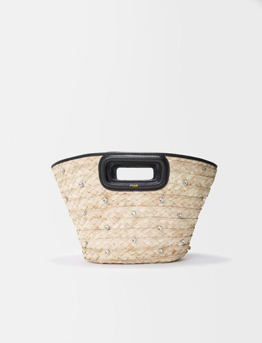 Woven palm mini basket bag : 40% Off color Black