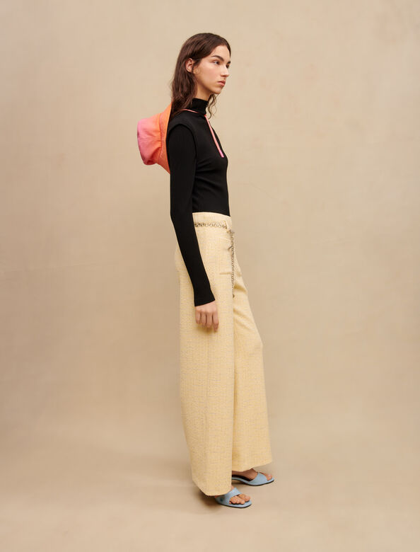 Yellow tweed belted trousers : Trousers & Jeans color Pale Yellow