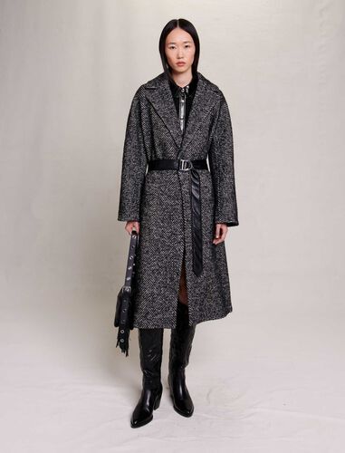 Long herringbone coat : Coats color Black / White