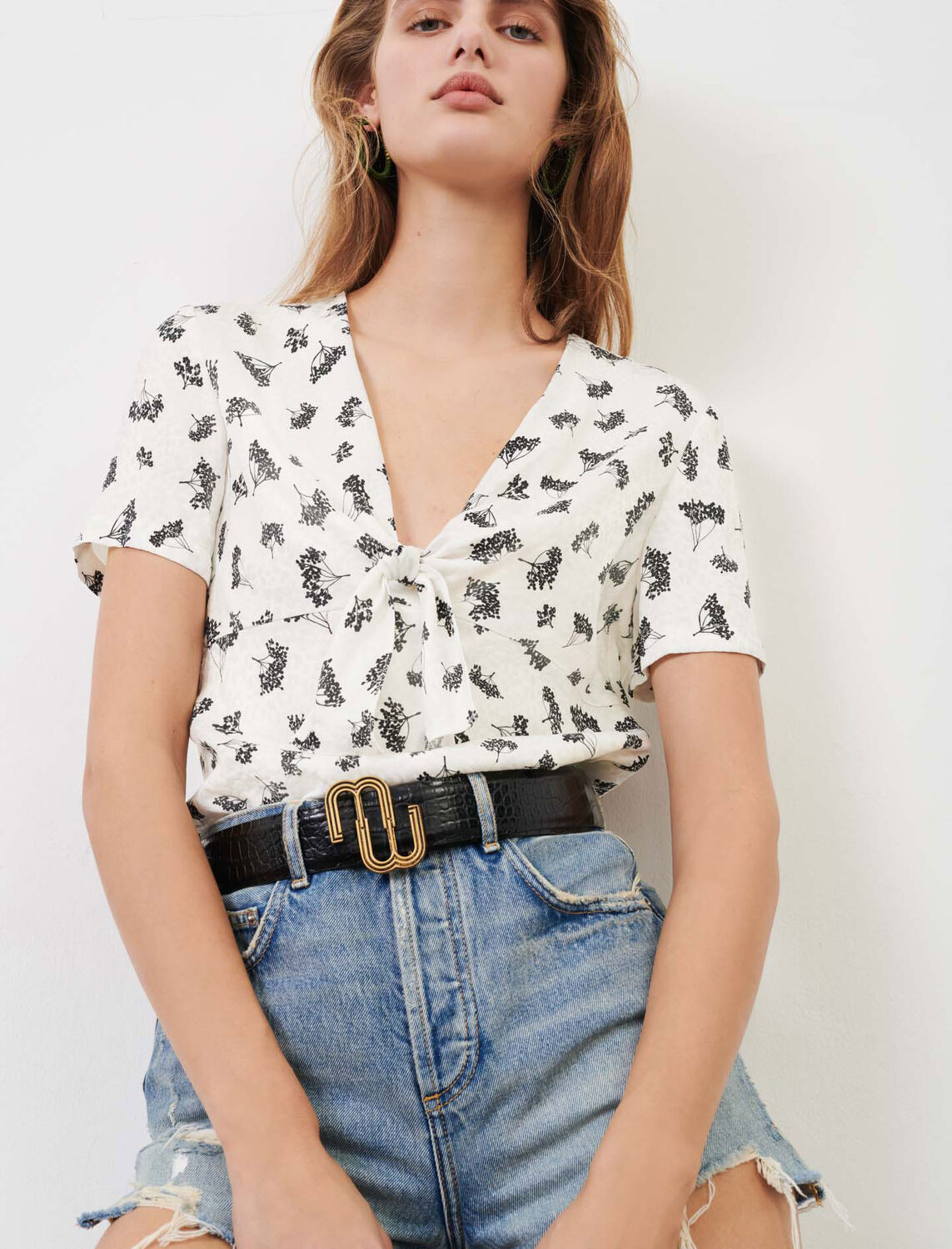 Low-cut printed jacquard top - View All - MAJE