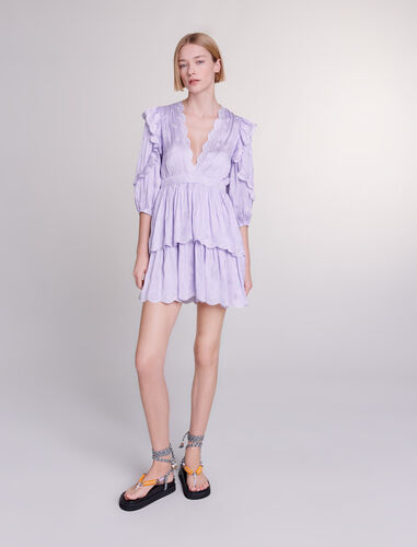 Short satin-look embroidered dress : Dresses color Parma Violet