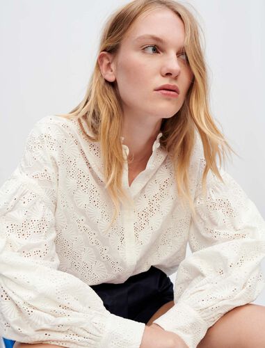 Embroidered cotton shirt : Shirts color White
