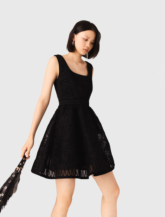 Short embroidered basket knit dress - Dresses - MAJE