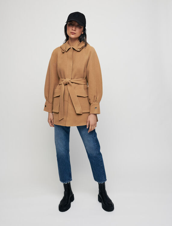 Double-faced wool blend belted coat - Coats & Jackets - MAJE