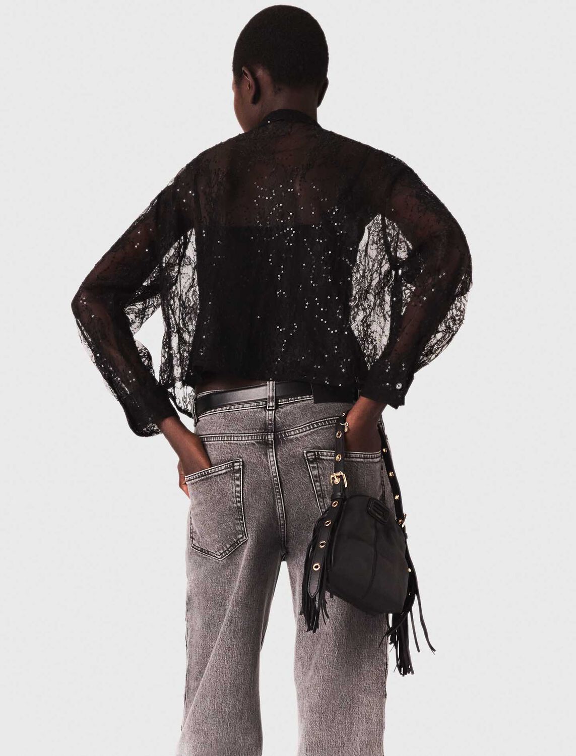 Lace pussy bow shirt : Shirts color Black