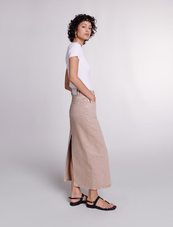 Long denim skirt : Skirts & Shorts color Brown