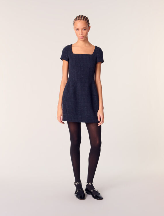 Short tweed dress : Dresses color Navy