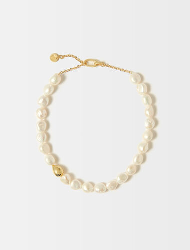 Pearl necklace with metal details : Jewelry color Gold