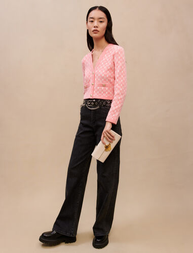 Pink jacquard cardigan : Lunar New Year color Pink