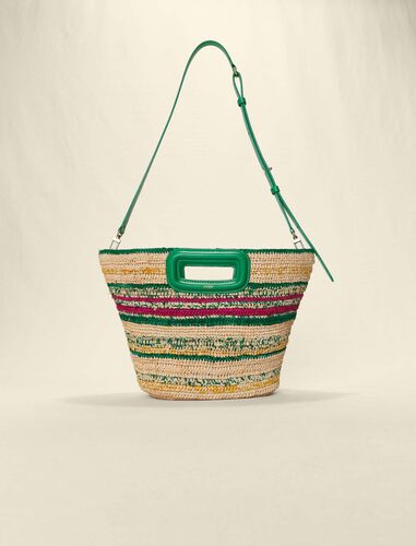 Mini striped raffia basket : Shoulder bags color Fuchsia