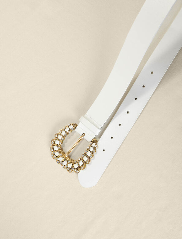 Belt with diamanté buckle : Belts color Ecru