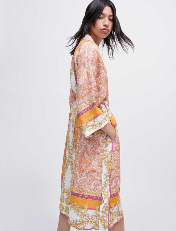 Linen kimono with scarf print - Summer Paradise - MAJE