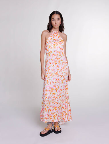 Floral satin-effect maxi dress : E-shop Pre-launch Collection color sping orange flower print