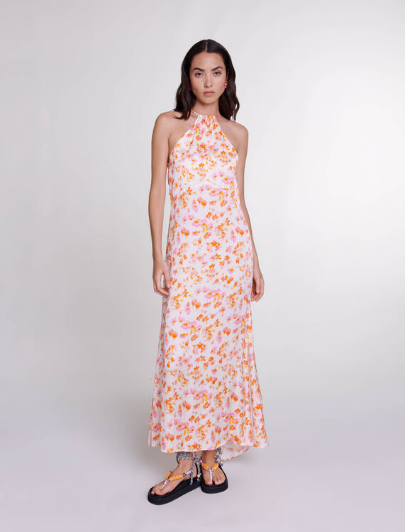 Floral satin-effect maxi dress - Dresses - MAJE