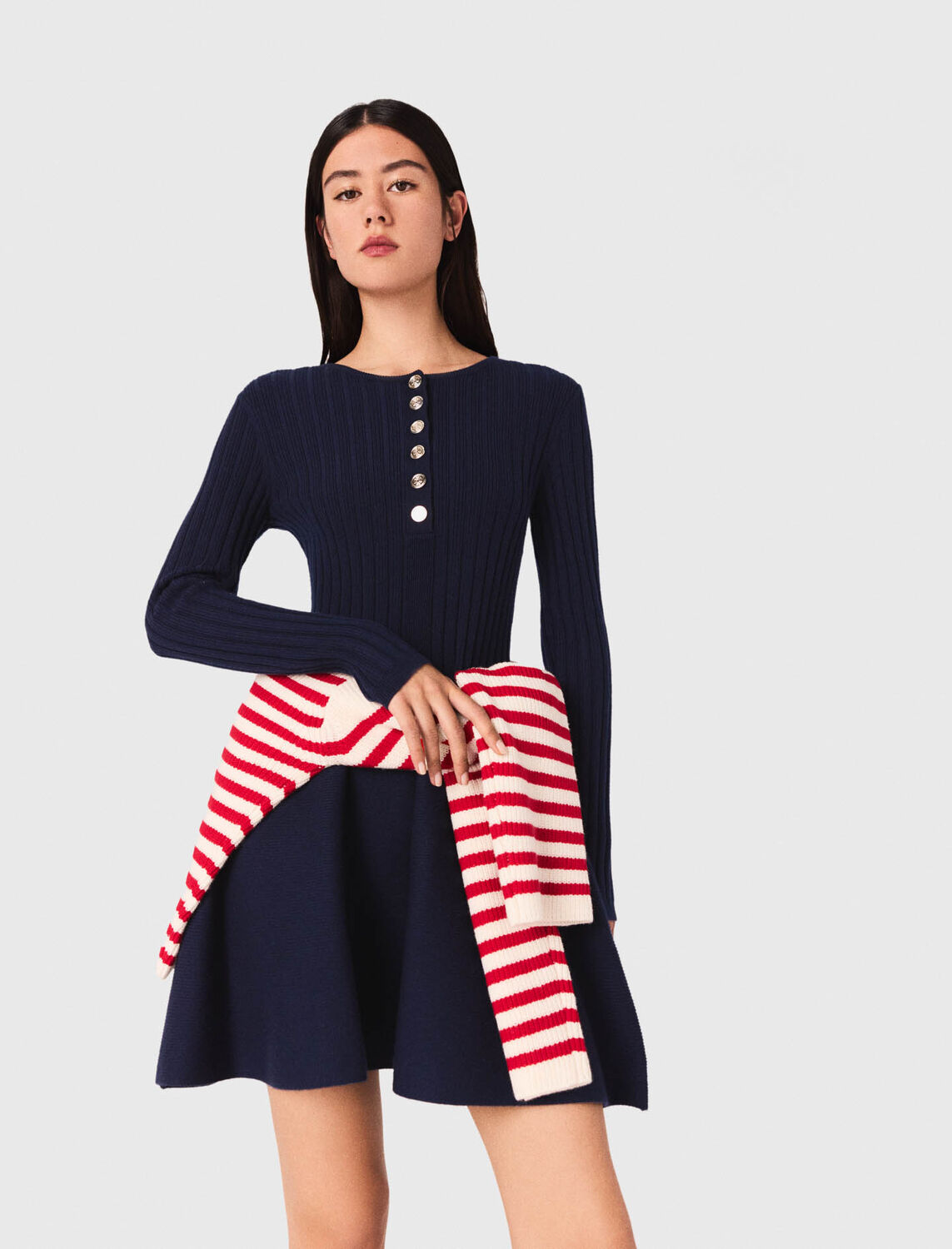 Knit dress with flared skirt : Dresses color Navy