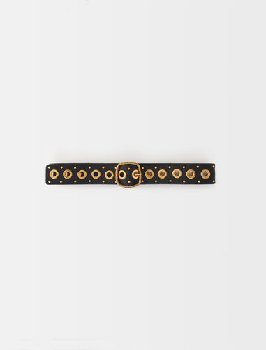 Leather belt with eyelets : Belts color Black