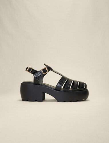 Leather sandals with tread : View All color Black