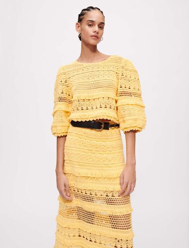 Crochet knit top with fringing : Tops color Yellow