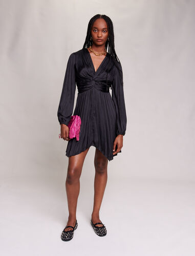 Short satin draped dress : Dresses color Black