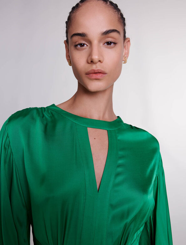 Short satin-look dress : Dresses color Green