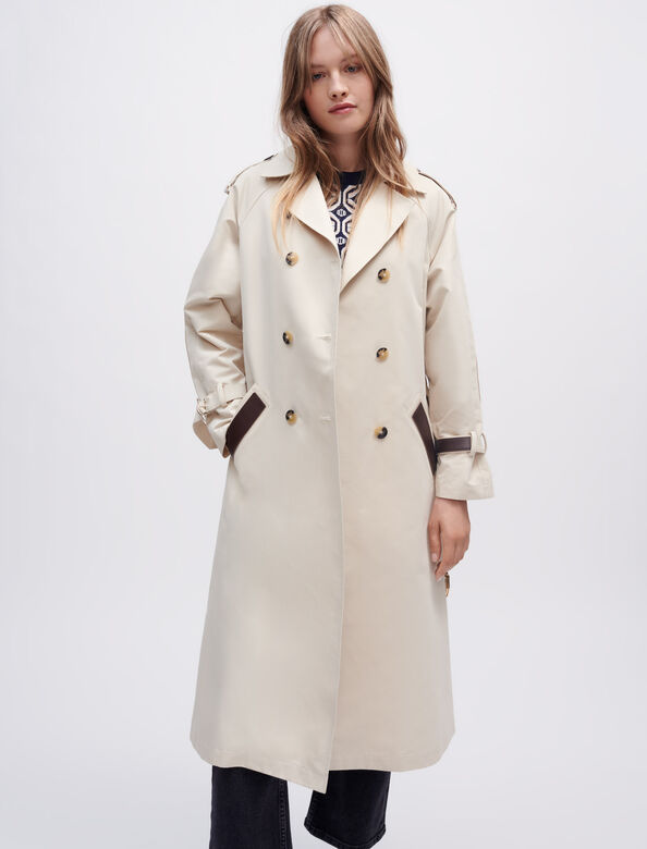双排扣长款系带风衣 : Coats & Jackets 顏色 淡褐色/ECRU