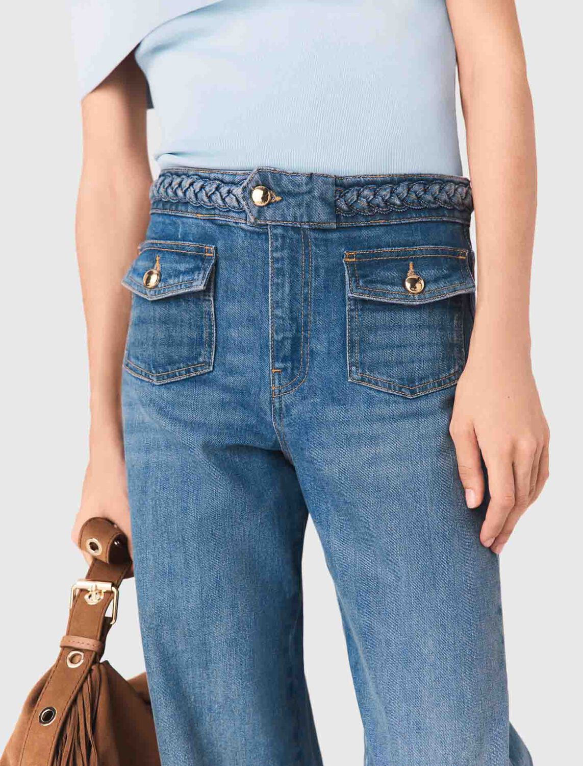 Braided flared jeans : Trousers & Jeans color Blue