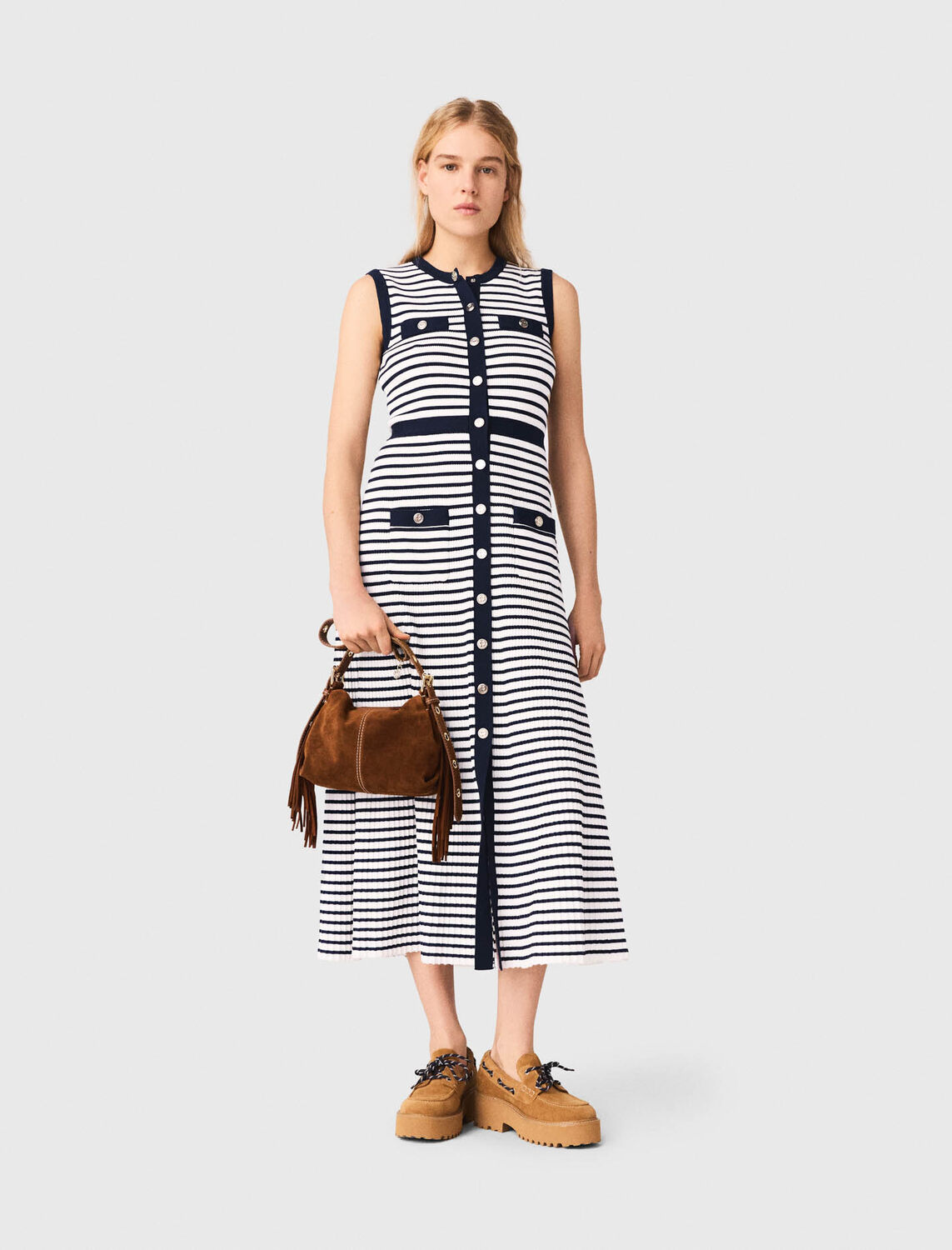 Breton stripe knit maxi dress - Dresses - MAJE