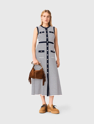 Breton stripe knit maxi dress : Dresses color Ecru/Navy Blue