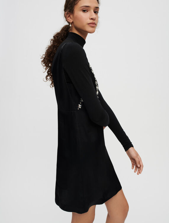 Black satin dress with jewelled strap - Dresses - MAJE