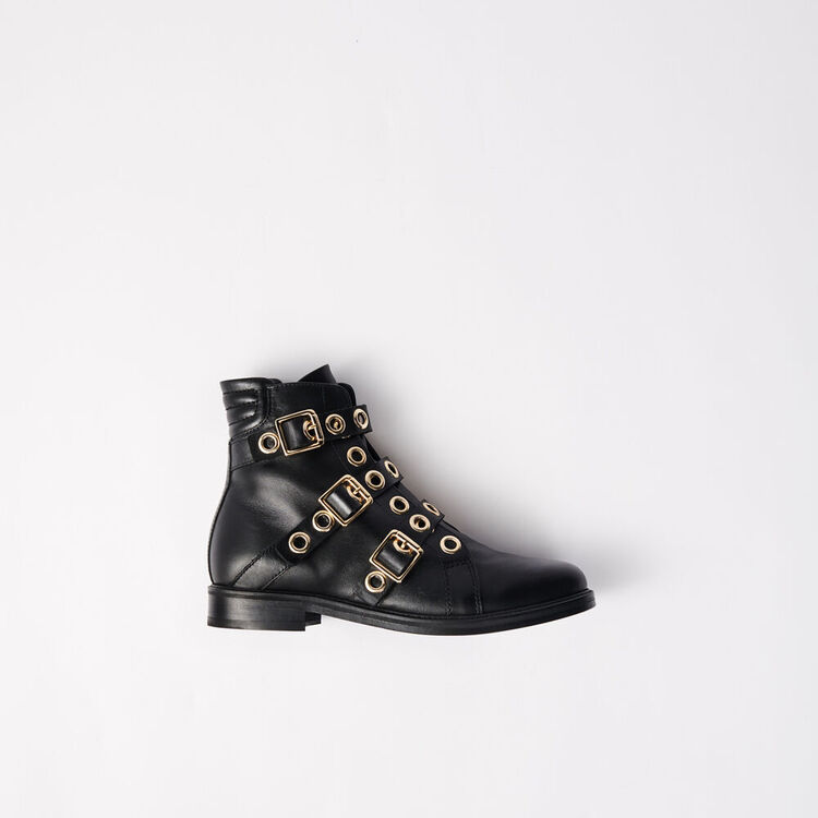 Multi-strap flat boots with eyelets - Shoes - MAJE