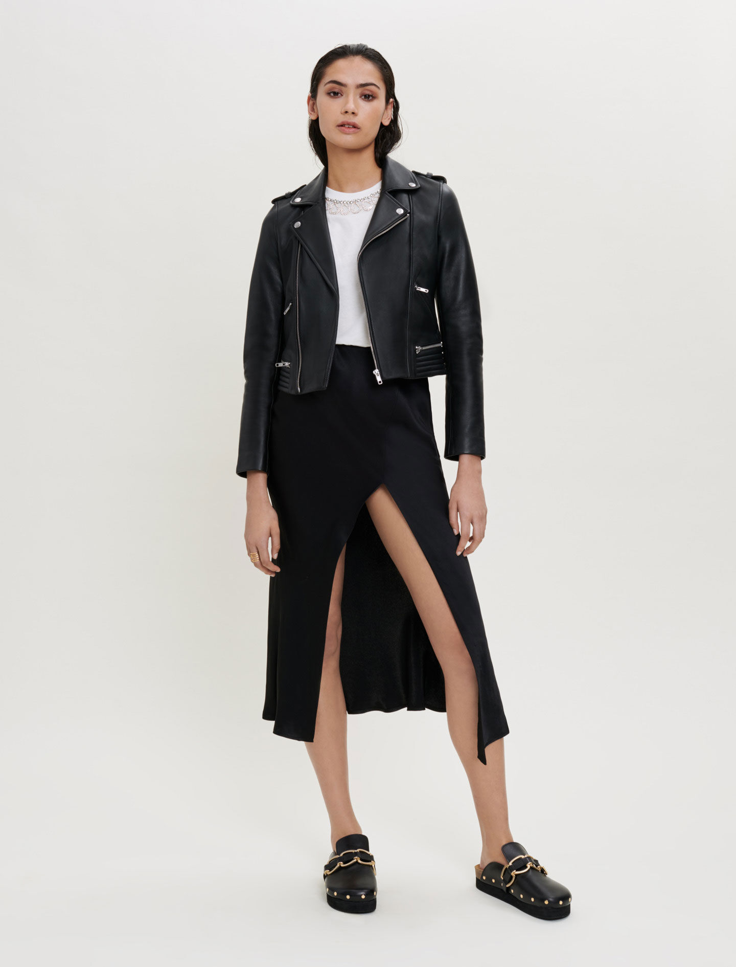 119BASALT Leather biker jacket Coats Maje