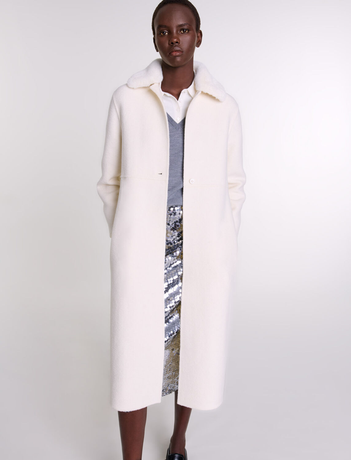 Wool coat with removable collar : Coats color 