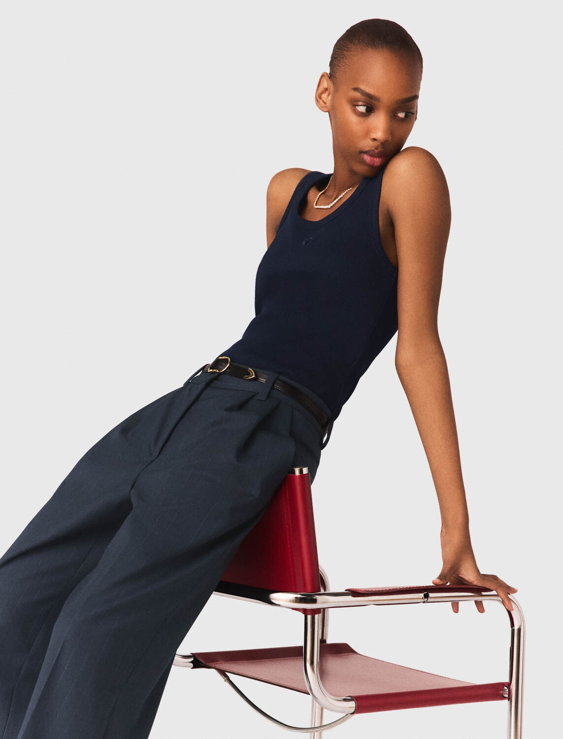 Rib knit tank top : T-Shirts color Navy