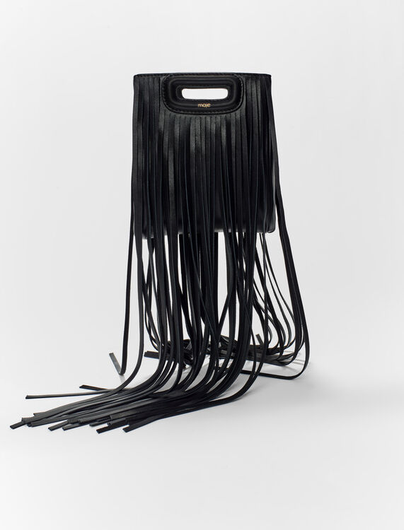Leather mini M bag with fringing - Bags - MAJE