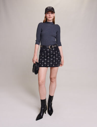 Short denim skirt with rhinestones : Skirts & Shorts color Black