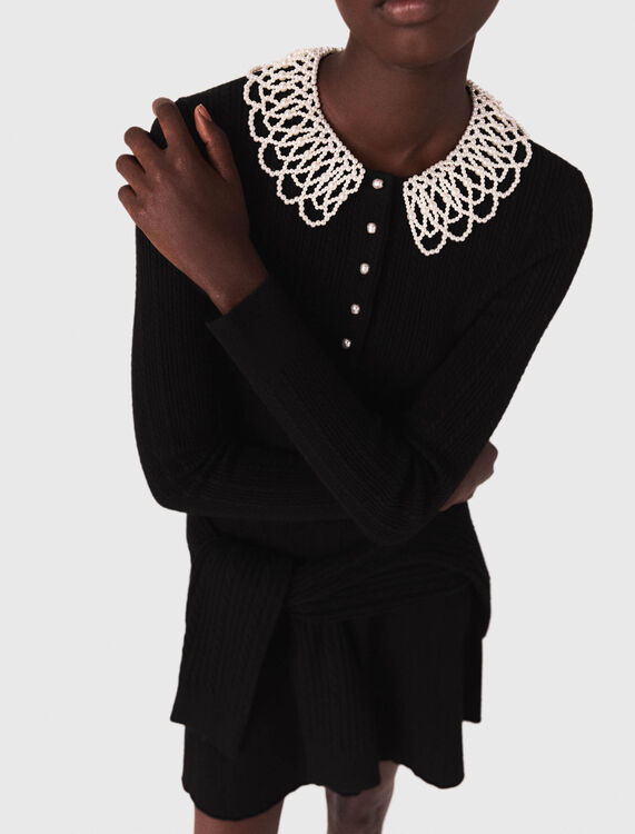 Short beaded-collar knit dress - Dresses - MAJE