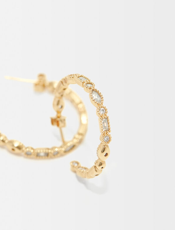 Diamanté-embellished large hoop earrings : Jewelry color Gold