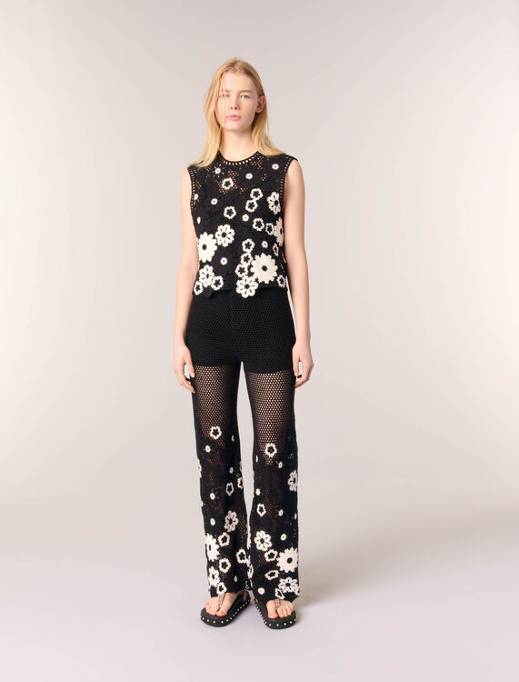 Floral crochet trousers : Trousers & Jeans color Black / White