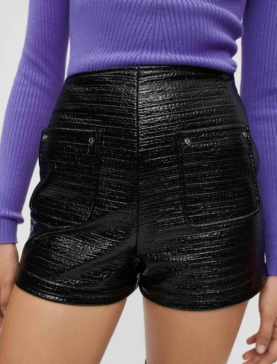 Embossed tweed and black vinyl shorts - Skirts & Shorts - MAJE