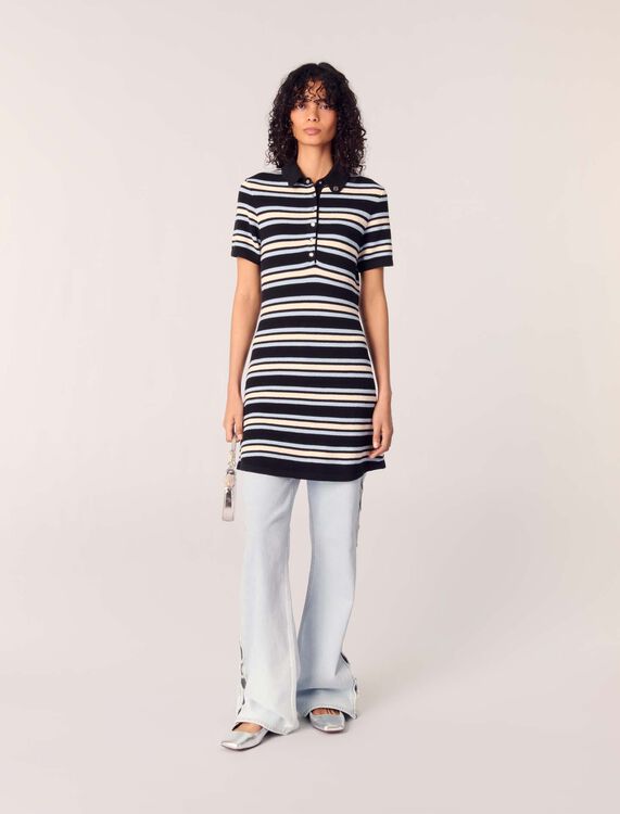 Striped knit polo dress : Dresses color Navy Stripes