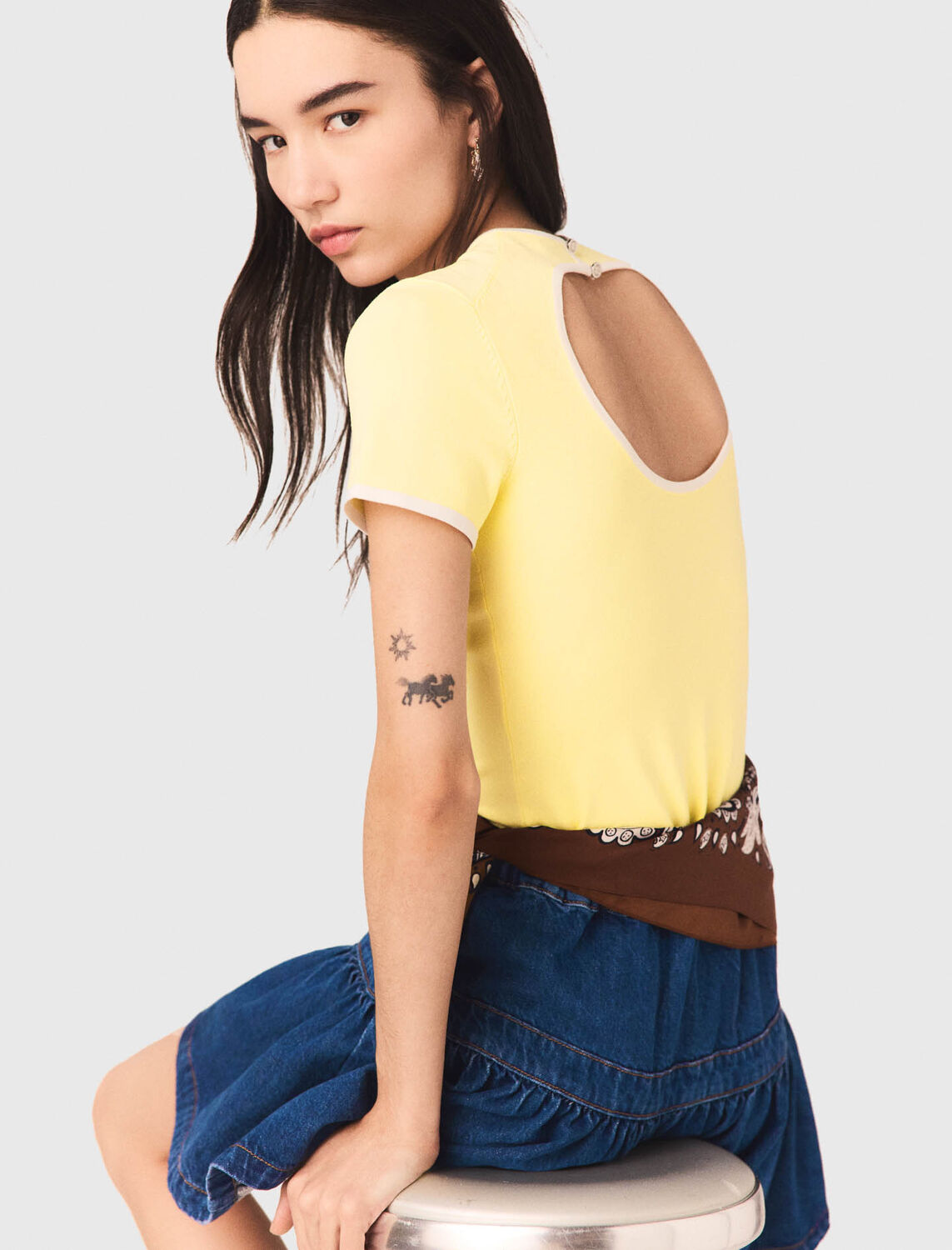 Round back cut-out jumper : Sweaters & Cardigans color Pale Yellow