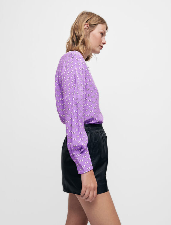 Bow-print shirt with guipure collar - Up to 70% off - MAJE
