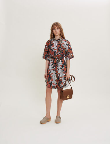 Printed cotton voile shirt dress : 50% Off color Ethnic terracotta
