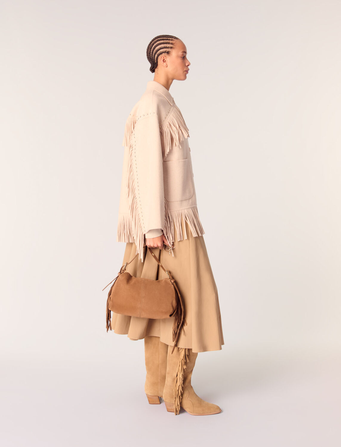 Double-breasted fringed coat - Coats - MAJE