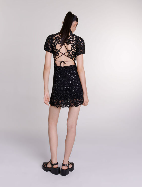 Crochet and sequin backless dress - Dresses - MAJE